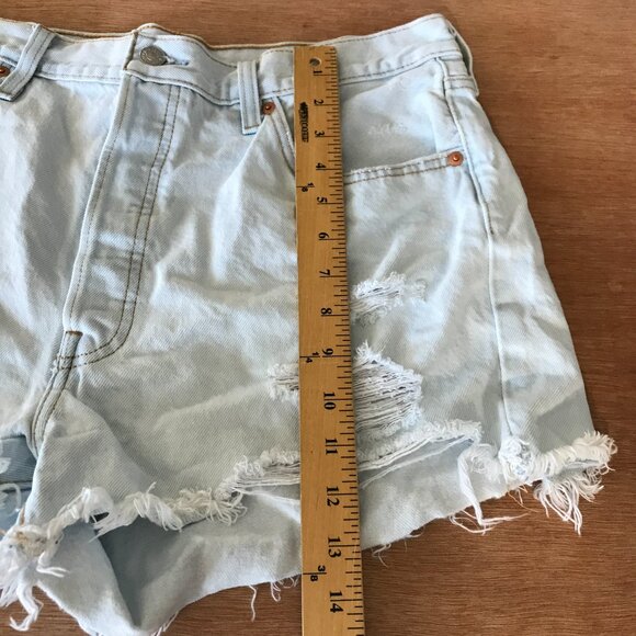 Levi's 501 Denim Cut-Off Shorts Women 33 Blue High Rise Distressed Button Fly - Picture 5 of 12